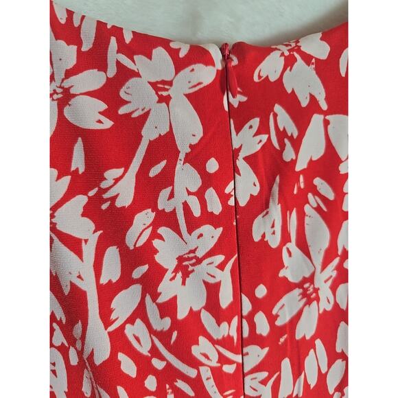 London Times Midi Red Dress 12P Rouched Floral Cottage Coquette Feminine - Picture 6 of 6